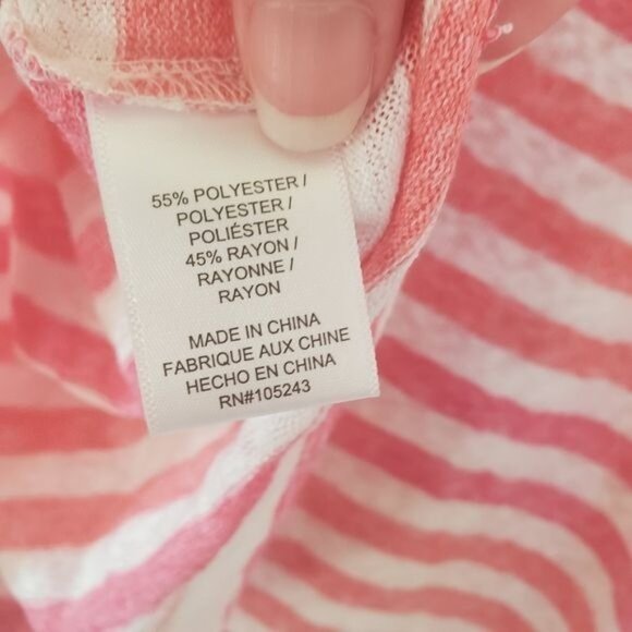 B COLLECTION BOBEAU Women Top Plus Sz 2X Coral White Stripe Flutter Short Sleeve - Picture 9 of 10